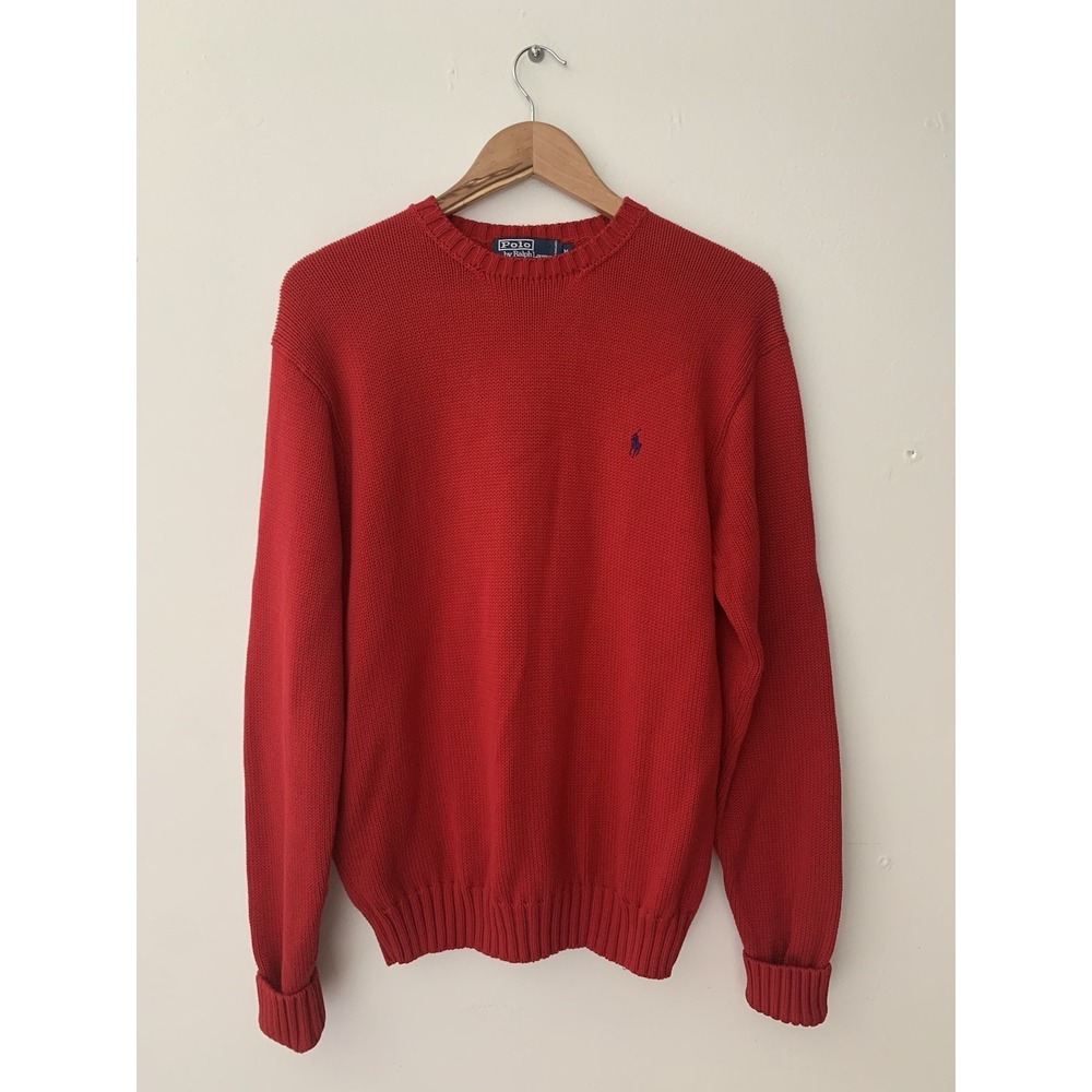 Polo Ralph Lauren Red 100% Cotton Sweater Pullover Crew Neck Prep Ivy Timeless